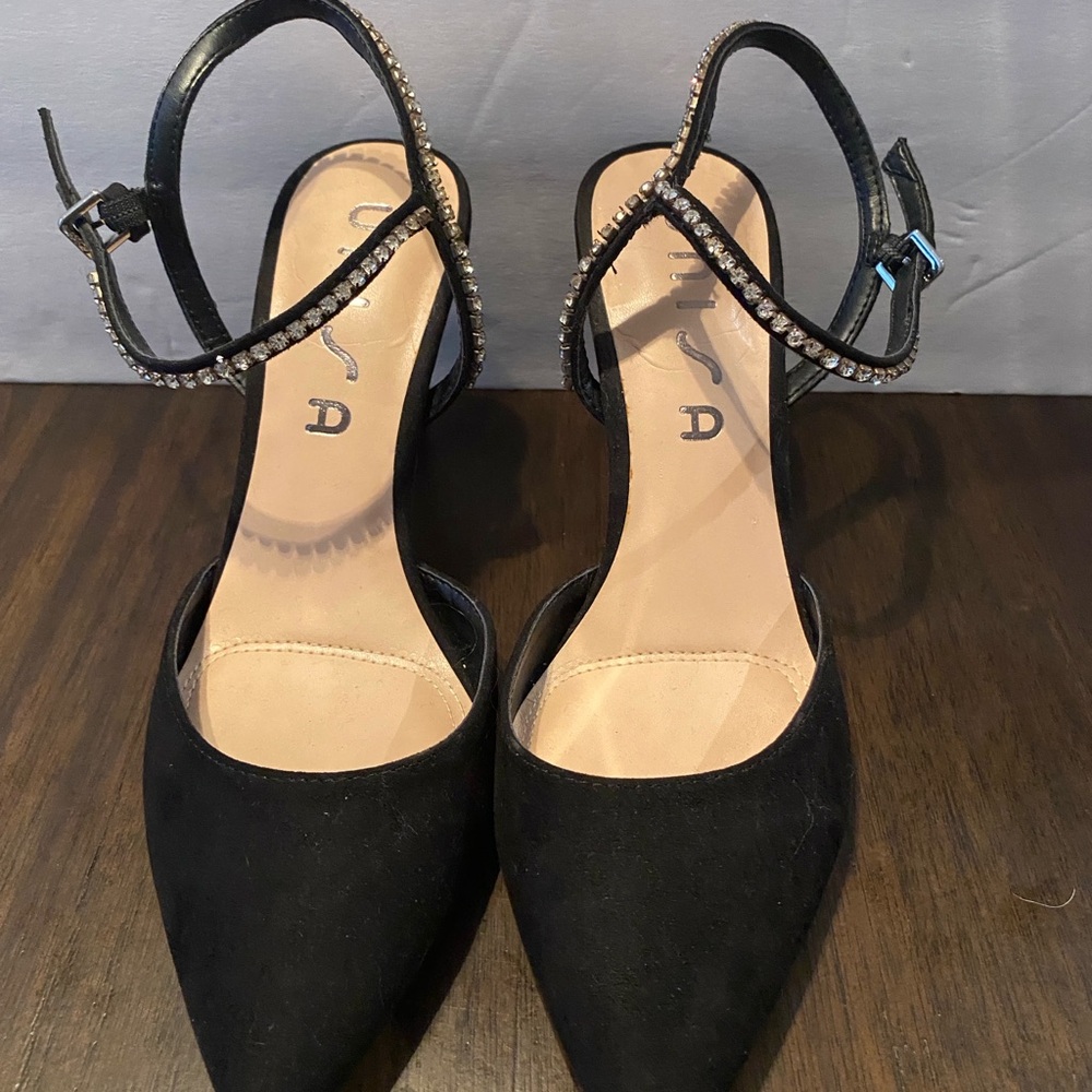 Unisa Black Women's Heels with Rhinestone Strap